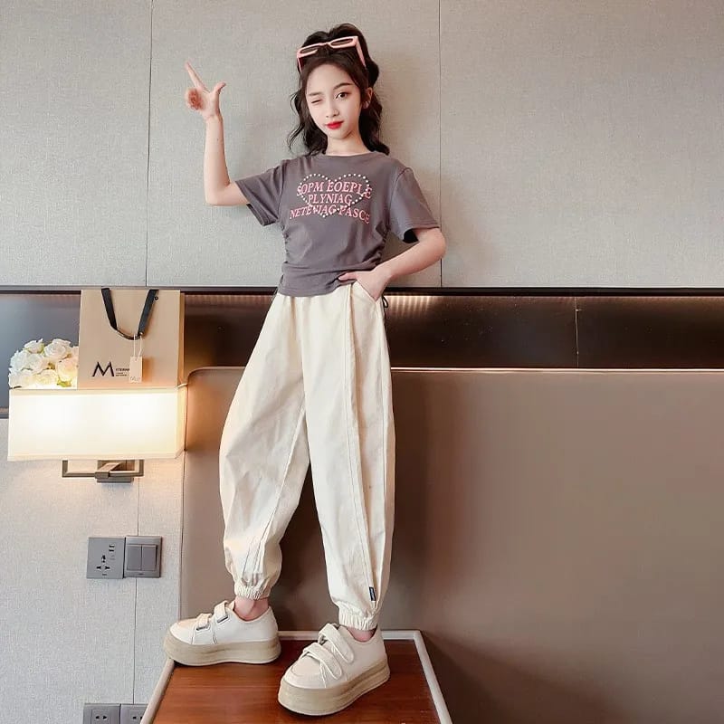 Kids Girls Summer Tees+Pants 2-piece Clothes